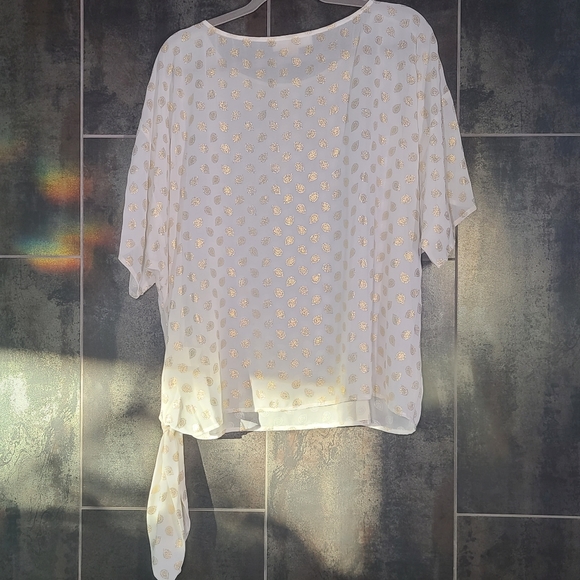 Michael Kors White Cream Gold Paisley Blouse XL - Picture 2 of 4